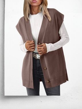 Cotton Button-Front Knit Vest ▪︎ Taupe ▪︎ LG